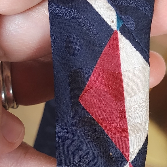 Don Loper Vintage Geometric Tie 100% Italian Silk Blue Red Retro Designer - Picture 7 of 7